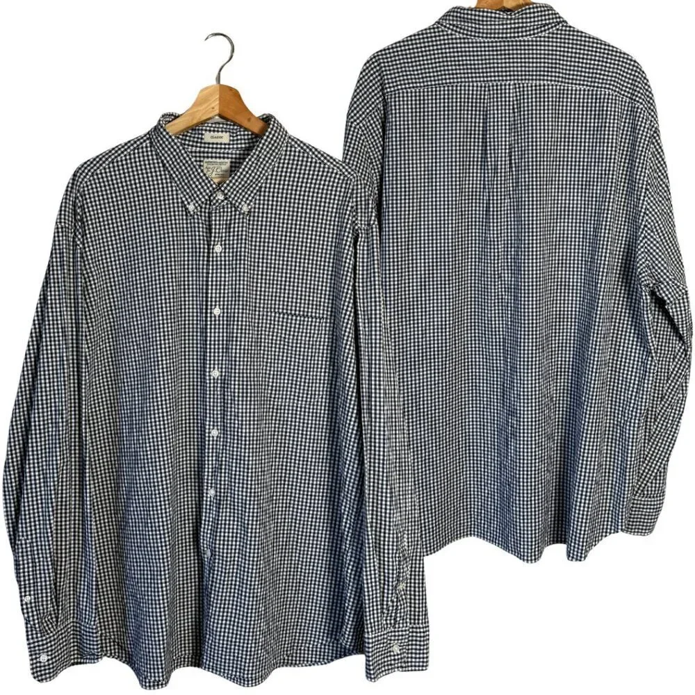 J.Crew Stretch Organic Cotton Gingham Button Down Shirt Men's 3XL Navy White